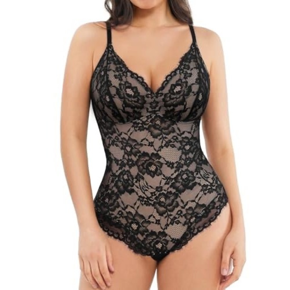 Popilush Lace Bodysuit Medium Black Nude Sculpting Compression Shapewear